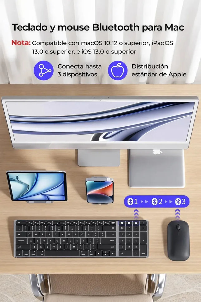 Teclado y Mouse Bluetooth, Seenda, Recargable Delgado